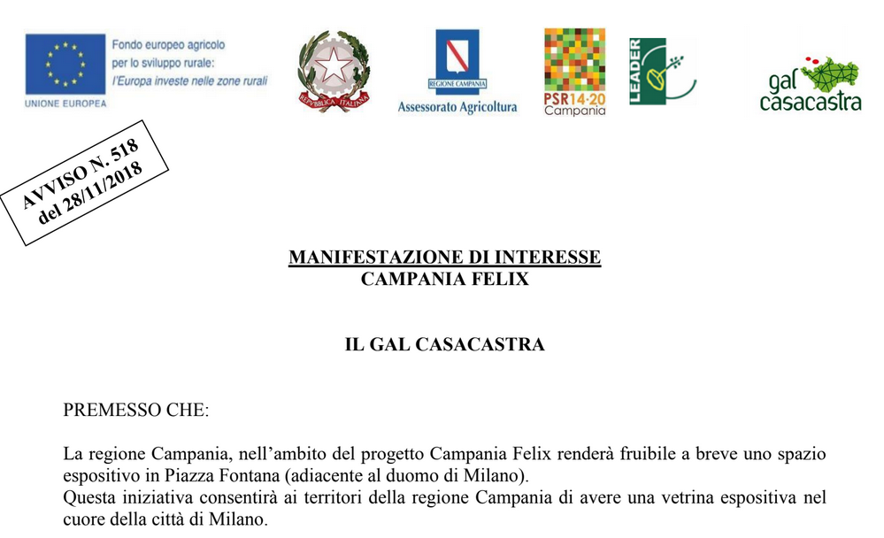 Avviso Manifestazione di interessa Campania Felix