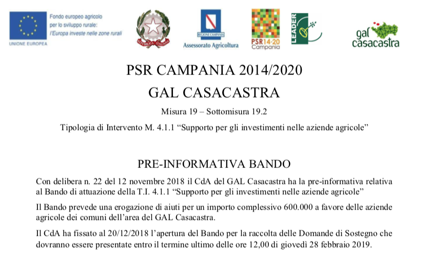 MIsura 4.1.1 “Supporto per gli investimenti nelle aziende agricole”