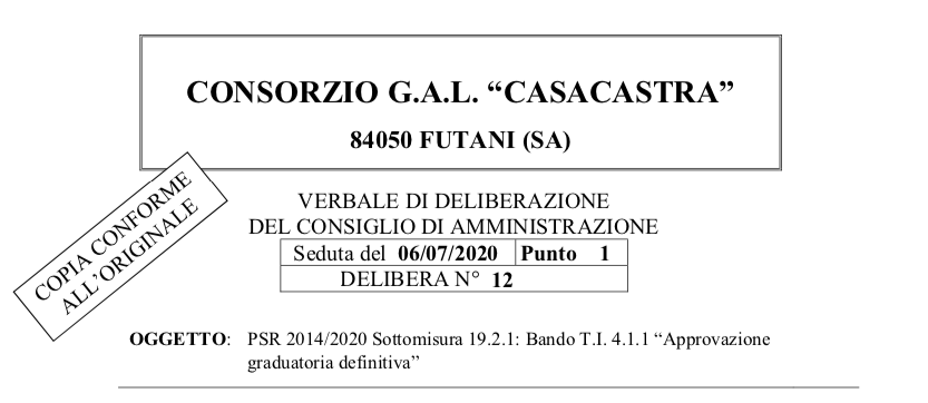 Misura 19 – Sottomisura 19.2  T.I. 4.1.1 – graduatoria definitiva