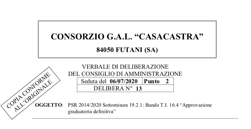 Misura 19 – Sottomisura 19. 2 T.I. 16.4.1 – graduatoria definitiva