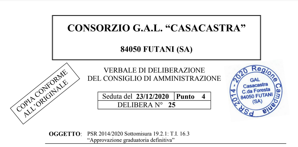 PSR 2014/2020 Sottomisura 19.2.1: T.I. 16.3 “Approvazione graduatoria definitiva”