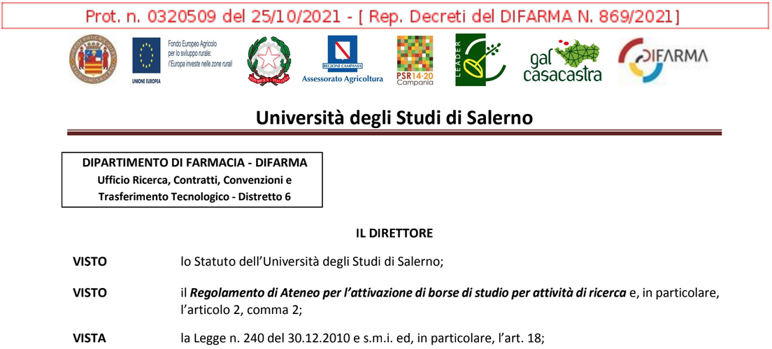 GAL CasacastraMisura 19.2 T.I. 16.1.2 AVVISO PUBBLICO BORSA DI STUDIO nell’ambito del progetto “NOBILI CILENTANI”
