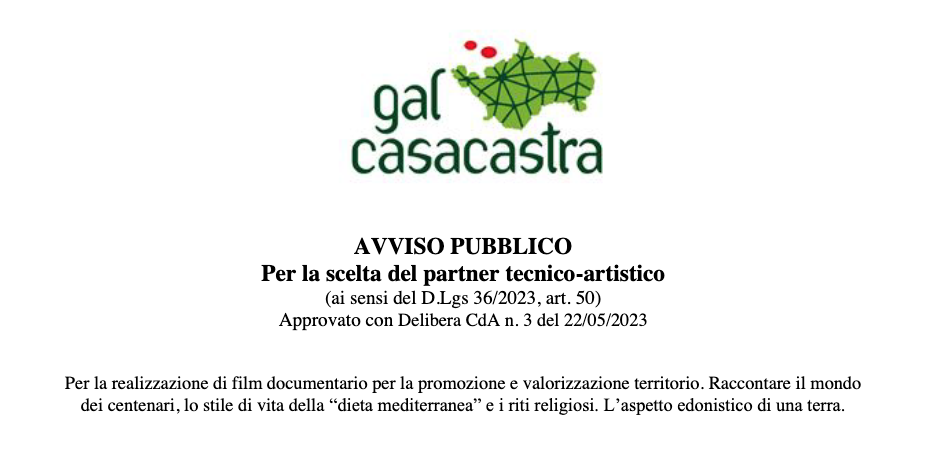 AVVISO PUBBLICO Per la scelta del partner tecnico-artistico