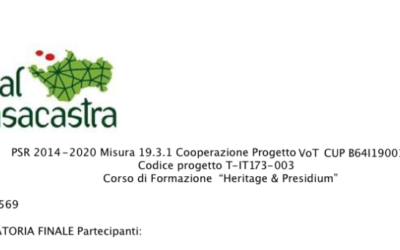 Graduatoria -TI 19.3.1 Corso di Formazione “Heritage & Presidium”